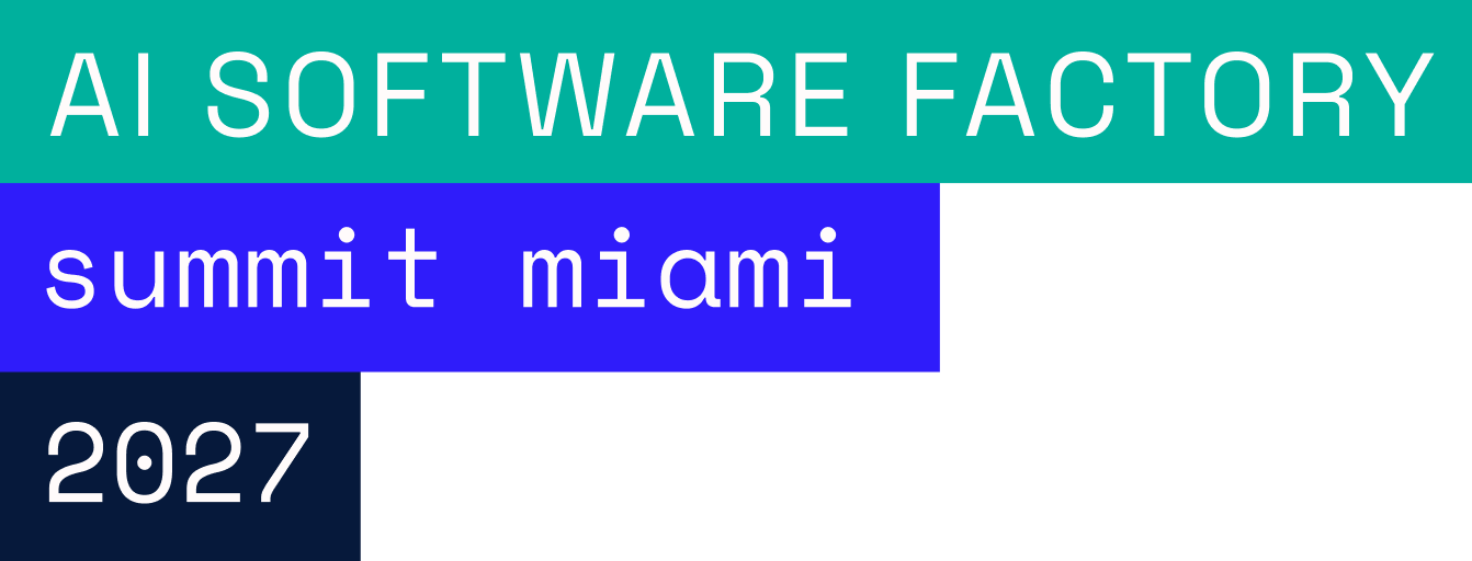 AI Software Factory Summit miami 2027 — left-align lock-up on navy