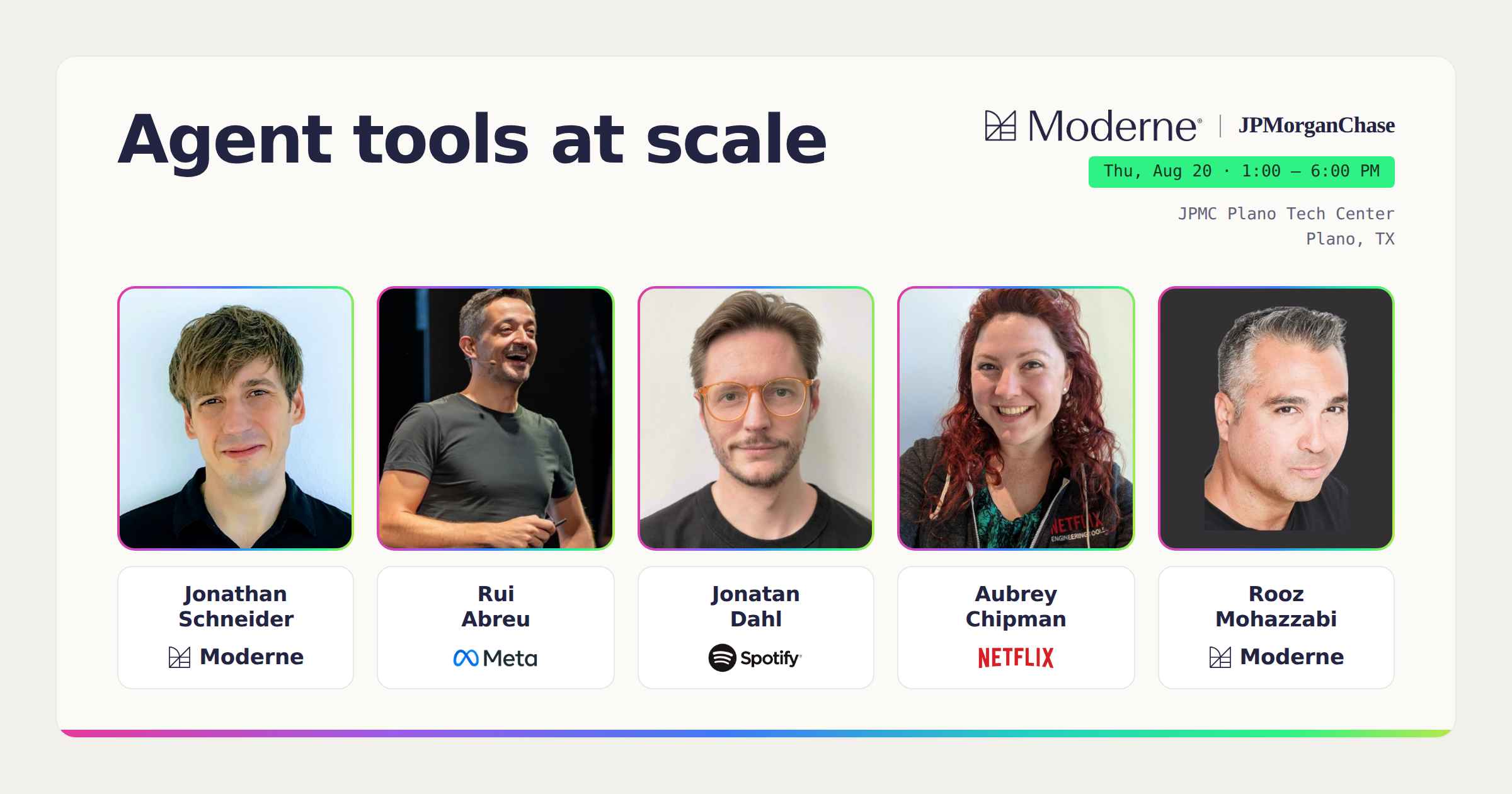 Agent tools at scale — speaker lineup graphic
