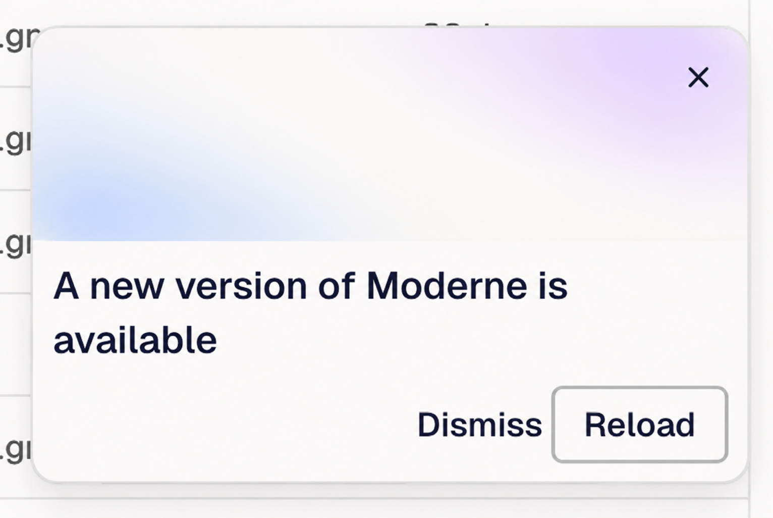 Product update modal using a subtle Mist gradient